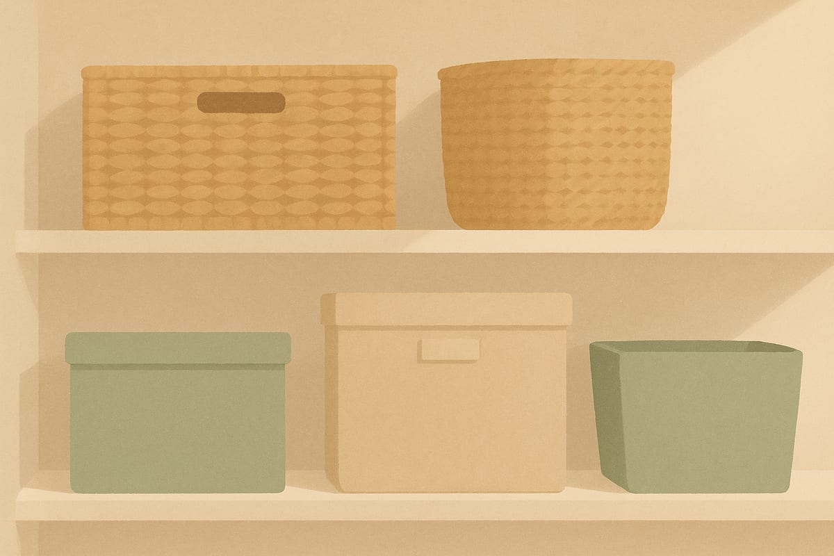 Storage Bins & Baskets — generic home organization editorial illustration